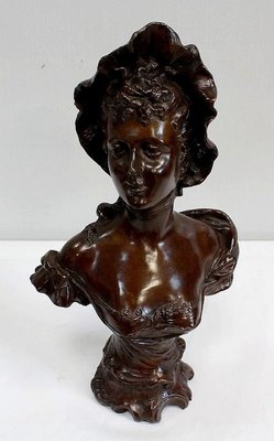 Bronze Woman with Hat by Meslais, Early 20th Century-RVK-914716