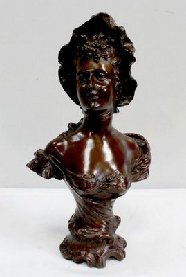 Bronze Woman with Hat by Meslais, Early 20th Century-RVK-914716