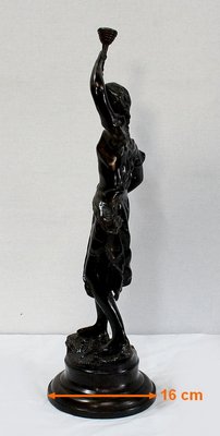 Bronze Woman with Torch by Rousseau, Late 19th Century-RVK-1060328