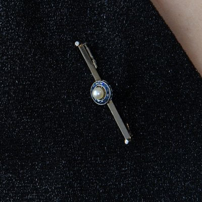 Brooch in 18K White Gold with Sapphires and Pearl, 1930s-OLU-1254976