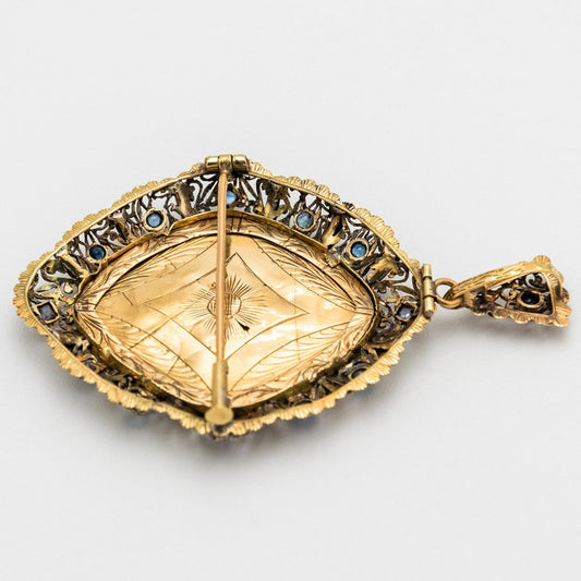 Brooch in Gold and Silver with Hand Painted Portrait, 1850