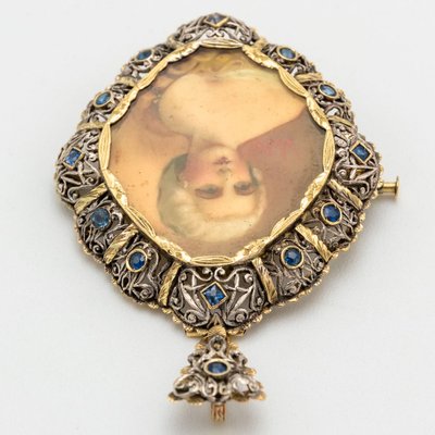 Brooch in Gold and Silver with Hand Painted Portrait, 1850-NEL-1800218