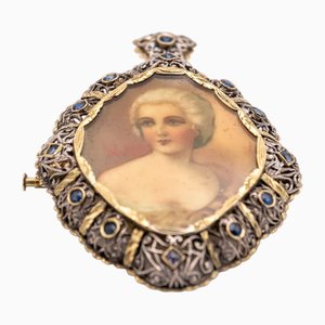 Brooch in Gold and Silver with Hand Painted Portrait, 1850-NEL-1800218