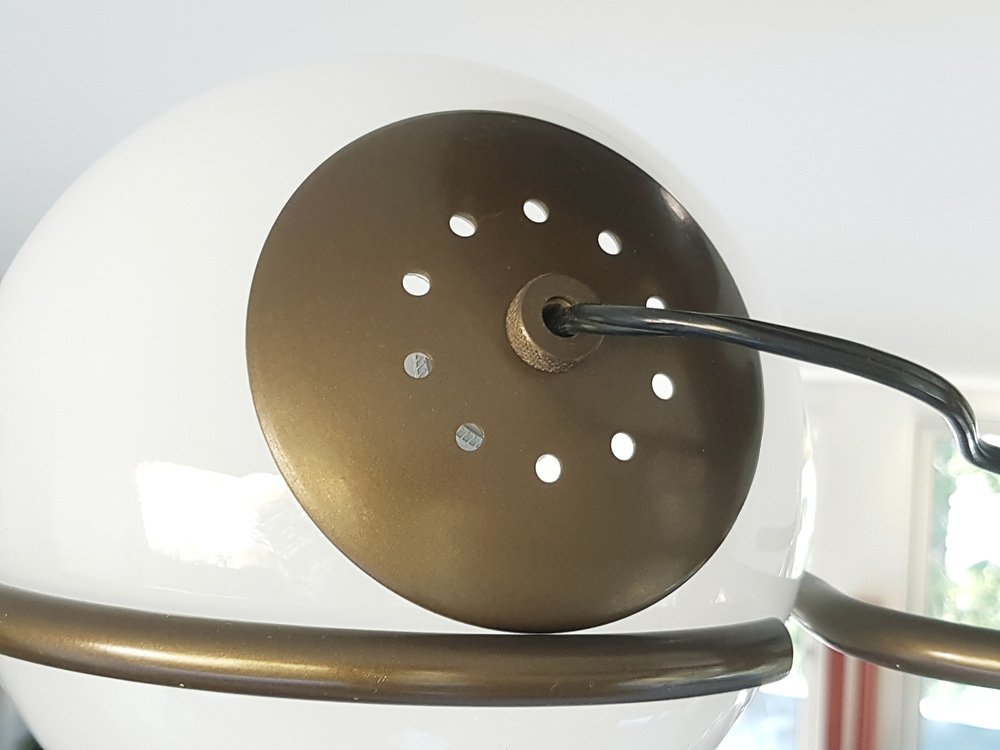 Brown and Bronze Metal 2042/3 Ceiling Lamp with Sandblasted Glass Shades by Sarfatti for Arteluce, 1963