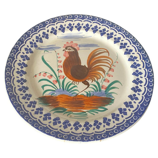 Brown and Green Dish with Rooster in Italian Faïence, 19th Century