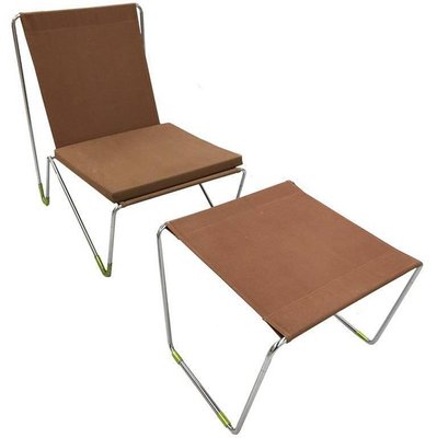 Brown Bachelor Chair & Stool by Panton Verner for Fritz Hansen, 1950s, Set of 2-UCH-1224726