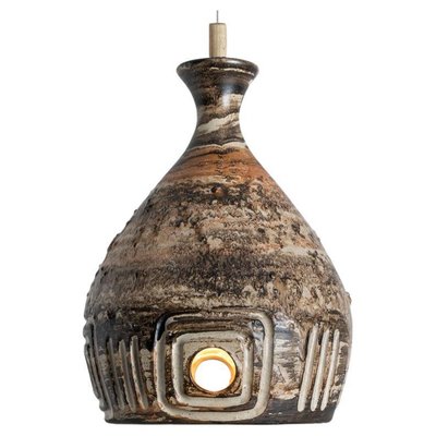 Brown Beige Ceramic Pendant Light, Denmark, 1970s-VDW-1756146