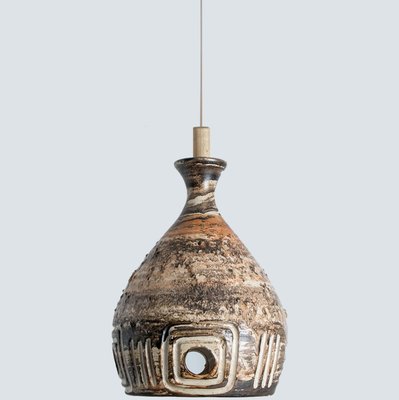 Brown Beige Ceramic Pendant Light, Denmark, 1970s-VDW-1756146