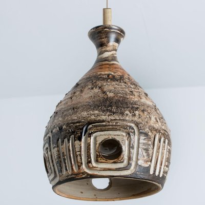 Brown Beige Ceramic Pendant Light, Denmark, 1970s-VDW-1756146