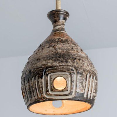 Brown Beige Ceramic Pendant Light, Denmark, 1970s-VDW-1756146