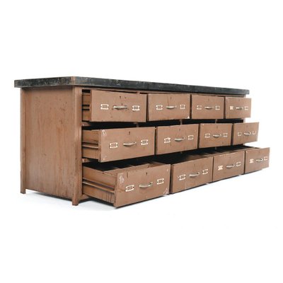 Brown Cabinet with Wooden Top and Metal Drawers-NQ-624940