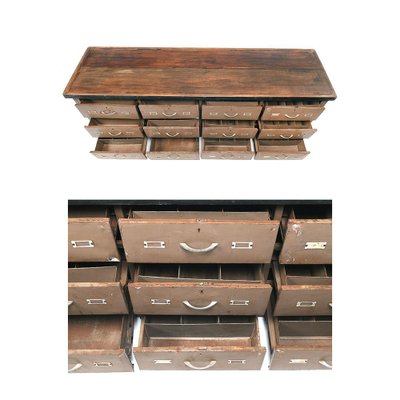 Brown Cabinet with Wooden Top and Metal Drawers-NQ-624940