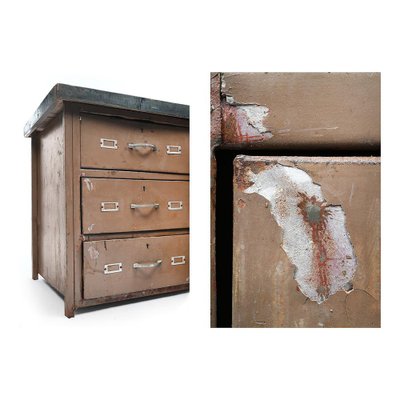 Brown Cabinet with Wooden Top and Metal Drawers-NQ-624940