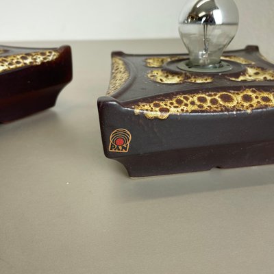 Brown Ceramic Fat Lava Wall Lights attributed to Pan Ceramics, Germany, 1970s, Set of 2-QZ-1735702