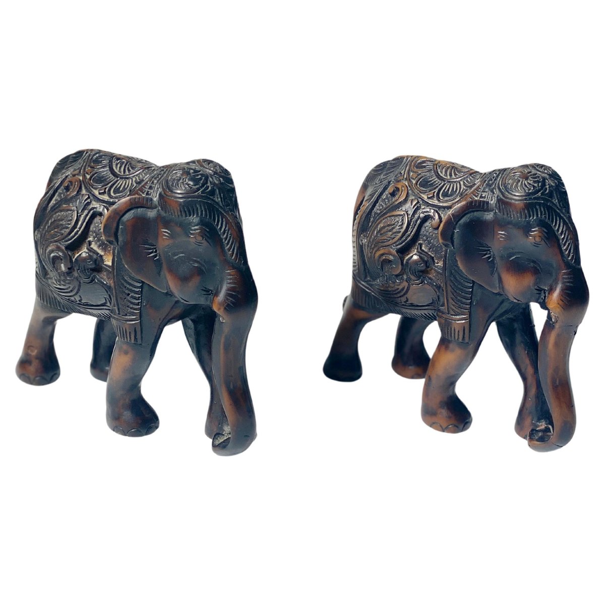 Brown Color Ceramic Elephants Sculptures, France, 1970s, Set of 2