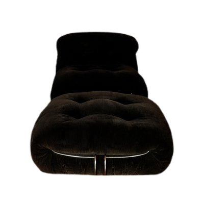 Brown Corduroy Soriana Armchair & Pouf by Afra & Tobia Scarpa for Cassina, 1972, Set of 2-RPH-899131