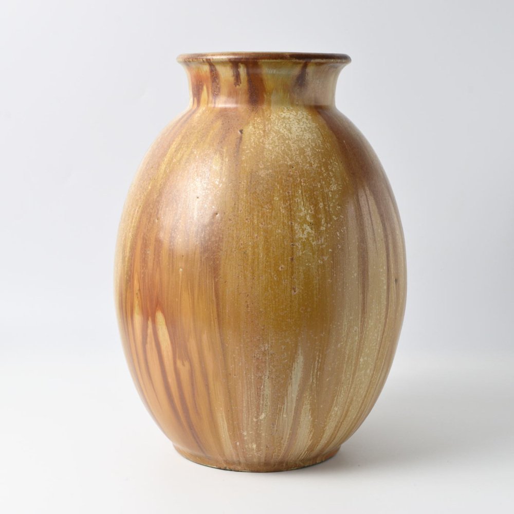 Brown Drip Glaze Stoneware Vase by Roger Guerin for Gerard Muller, 1930s