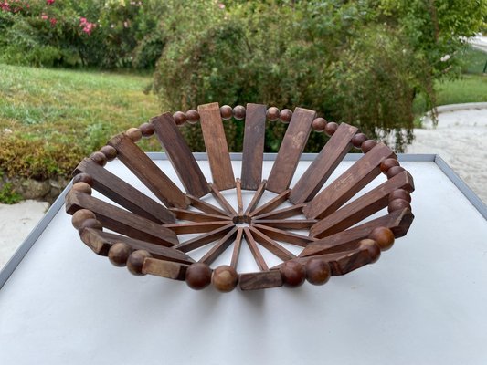 Brown Fruit Bowl in Wood, France, 1970s-UR-1315557