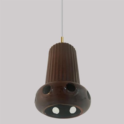 Brown Glazed Ceramic Pendant Lights, Germany, 1970s, Set of 3-VDW-1784695