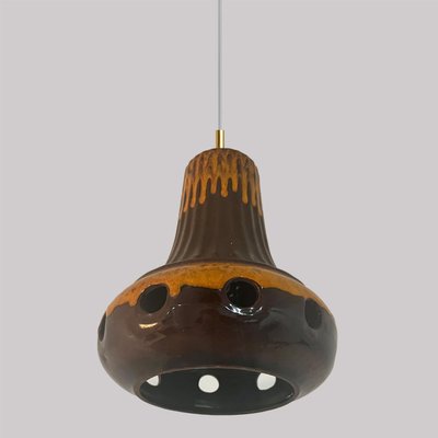 Brown Glazed Ceramic Pendant Lights, Germany, 1970s, Set of 3-VDW-1784695