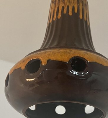 Brown Glazed Ceramic Pendant Lights, Germany, 1970s, Set of 3-VDW-1784695