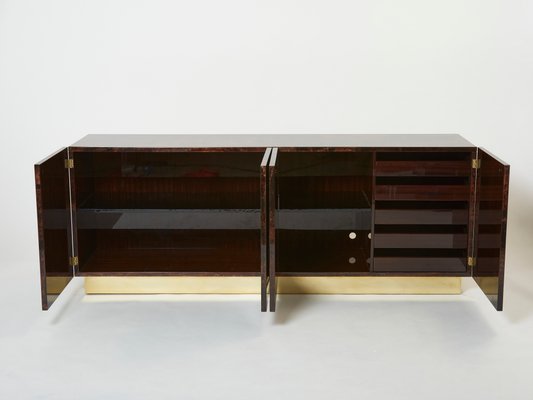 Brown Goatskin Parchment Brass Sideboard by Aldo Tura, 1960s-YJA-1360439