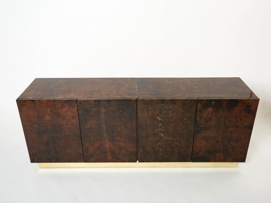 Brown Goatskin Parchment Brass Sideboard by Aldo Tura, 1960s-YJA-1360439