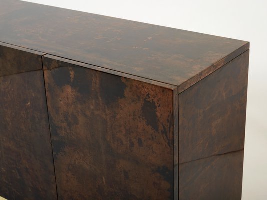 Brown Goatskin Parchment Brass Sideboard by Aldo Tura, 1960s-YJA-1360439