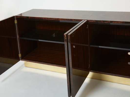 Brown Goatskin Parchment Brass Sideboard by Aldo Tura, 1960s-YJA-1360439