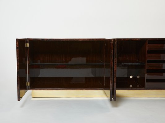 Brown Goatskin Parchment Brass Sideboard by Aldo Tura, 1960s-YJA-1360439