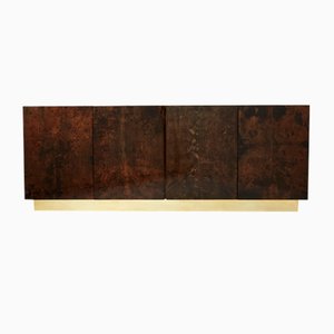 Brown Goatskin Parchment Brass Sideboard by Aldo Tura, 1960s-YJA-1360439