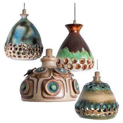 Brown Green Ceramic Pendant Light, Denmark, 1970-VDW-2028618