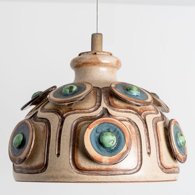 Brown Green Ceramic Pendant Light, Denmark, 1970-VDW-2028618