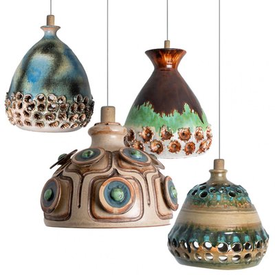 Brown Green Ceramic Pendant Light, Denmark, 1970-VDW-2028618