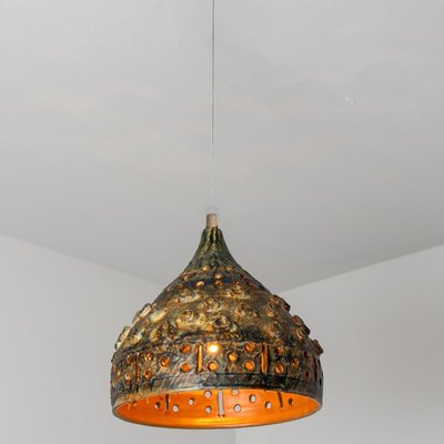 Brown Green Ceramic Pendant Light, Denmark, 1970-VDW-1756145