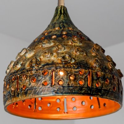 Brown Green Ceramic Pendant Light, Denmark, 1970-VDW-1756145