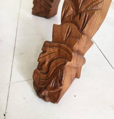 Brown Hand Carved Plant Pedestals, Set of 2-LL-1353124