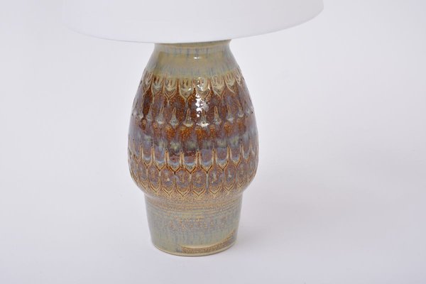 Brown Handmade Danish Stoneware Table Lamp from Søholm, 1970s-FN-883651