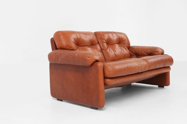 Brown Leather 2-Seater Sofa Coronado by Tobia Scarpa for B&b Italia, Italy, 1960s-YSY-1954772