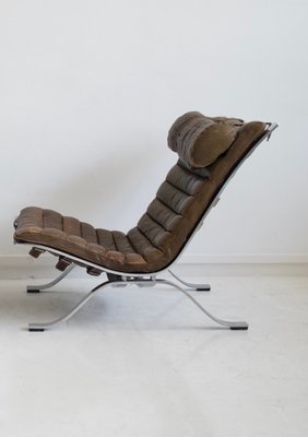 Brown Leather and Steel Ari Lounge Chairs by Arne Norell for Arne Norell Ab, 1960s, Set of 2-ZYF-2033732