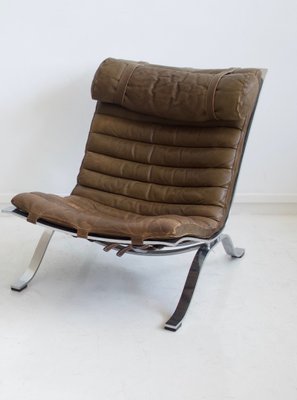 Brown Leather and Steel Ari Lounge Chairs by Arne Norell for Arne Norell Ab, 1960s, Set of 2-ZYF-2033732