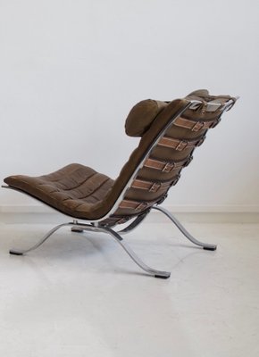 Brown Leather and Steel Ari Lounge Chairs by Arne Norell for Arne Norell Ab, 1960s, Set of 2-ZYF-2033732