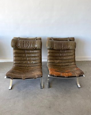 Brown Leather and Steel Ari Lounge Chairs by Arne Norell for Arne Norell Ab, 1960s, Set of 2-ZYF-2033732