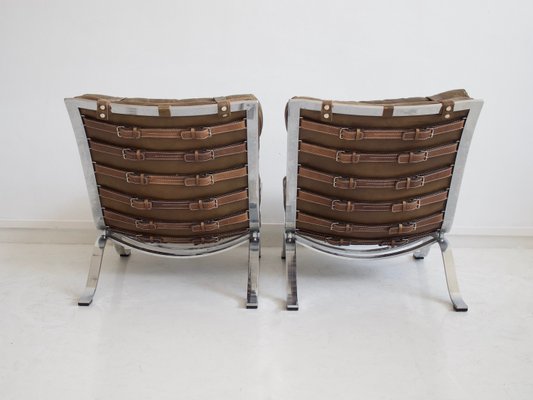 Brown Leather and Steel Ari Lounge Chairs by Arne Norell for Arne Norell Ab, 1960s, Set of 2-ZYF-2033732