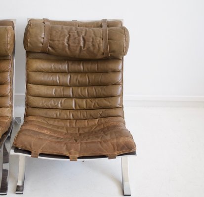 Brown Leather and Steel Ari Lounge Chairs by Arne Norell for Arne Norell Ab, 1960s, Set of 2-ZYF-2033732