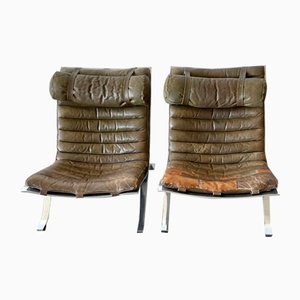 Brown Leather and Steel Ari Lounge Chairs by Arne Norell for Arne Norell Ab, 1960s, Set of 2-ZYF-2033732