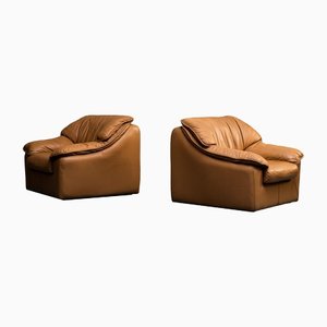 Brown Leather Armchairs, 1960s, Set of 2-ZLY-1323931