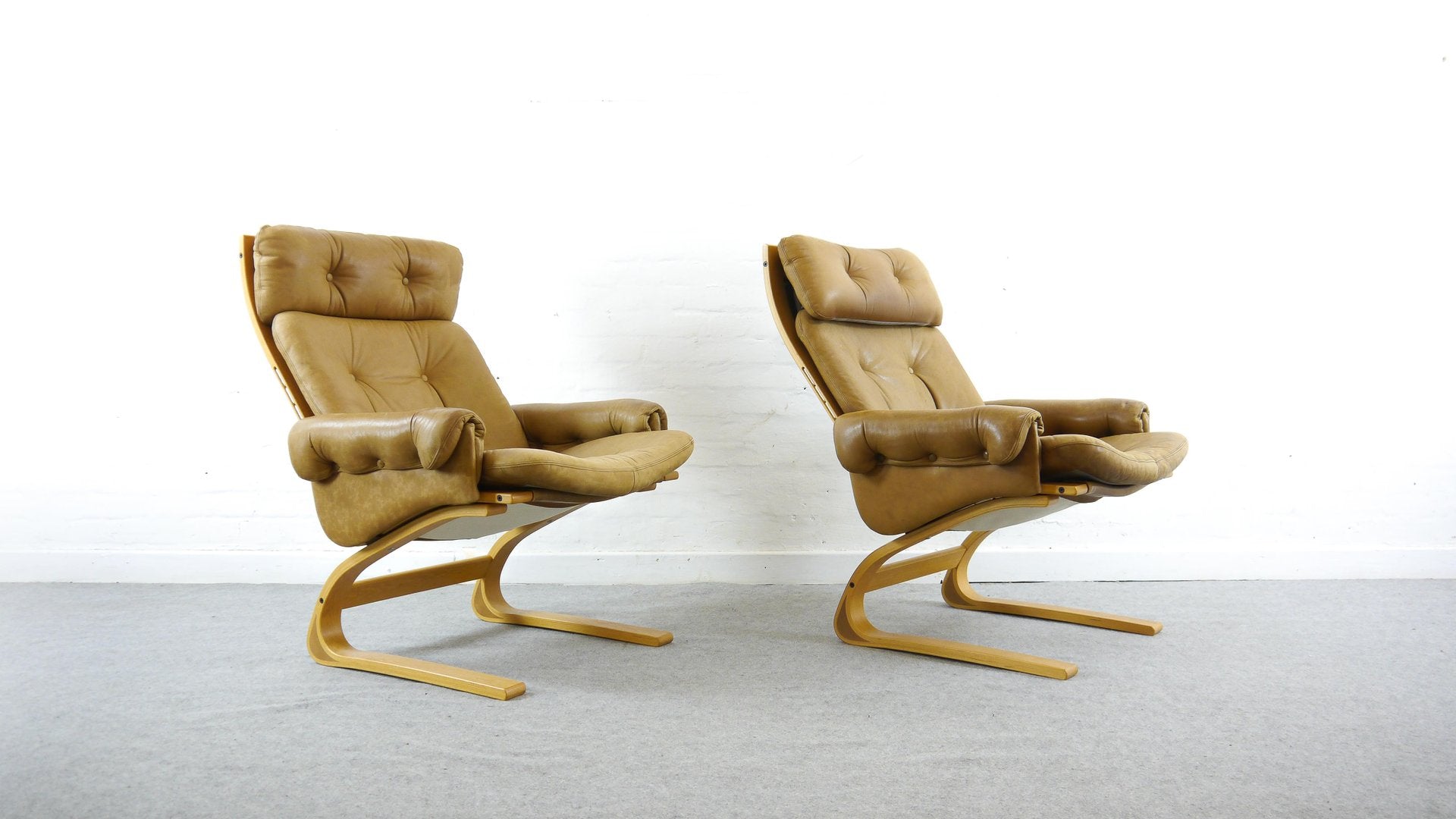 Brown Leather Armchairs by Elsa & Nordahl Solheim for Rybo Rykken & Co, 1970s, Set of 2