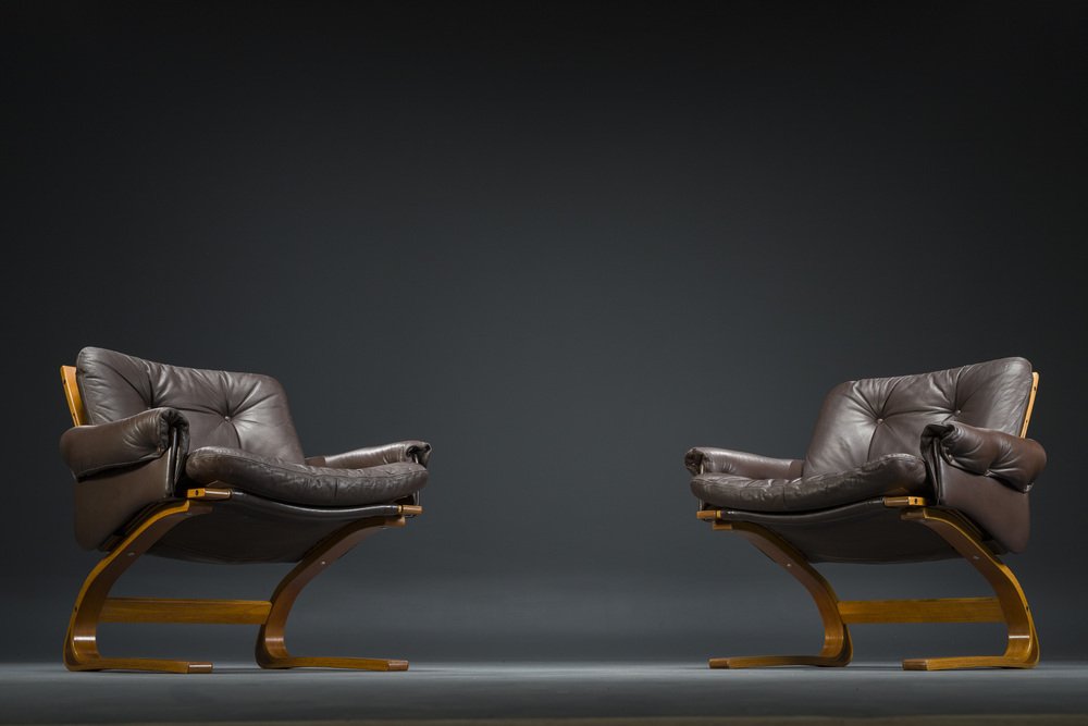 Brown Leather Armchairs by Elsa & Nordahl Solheim for Rybo Rykken & Co., 1970s, Set of 2