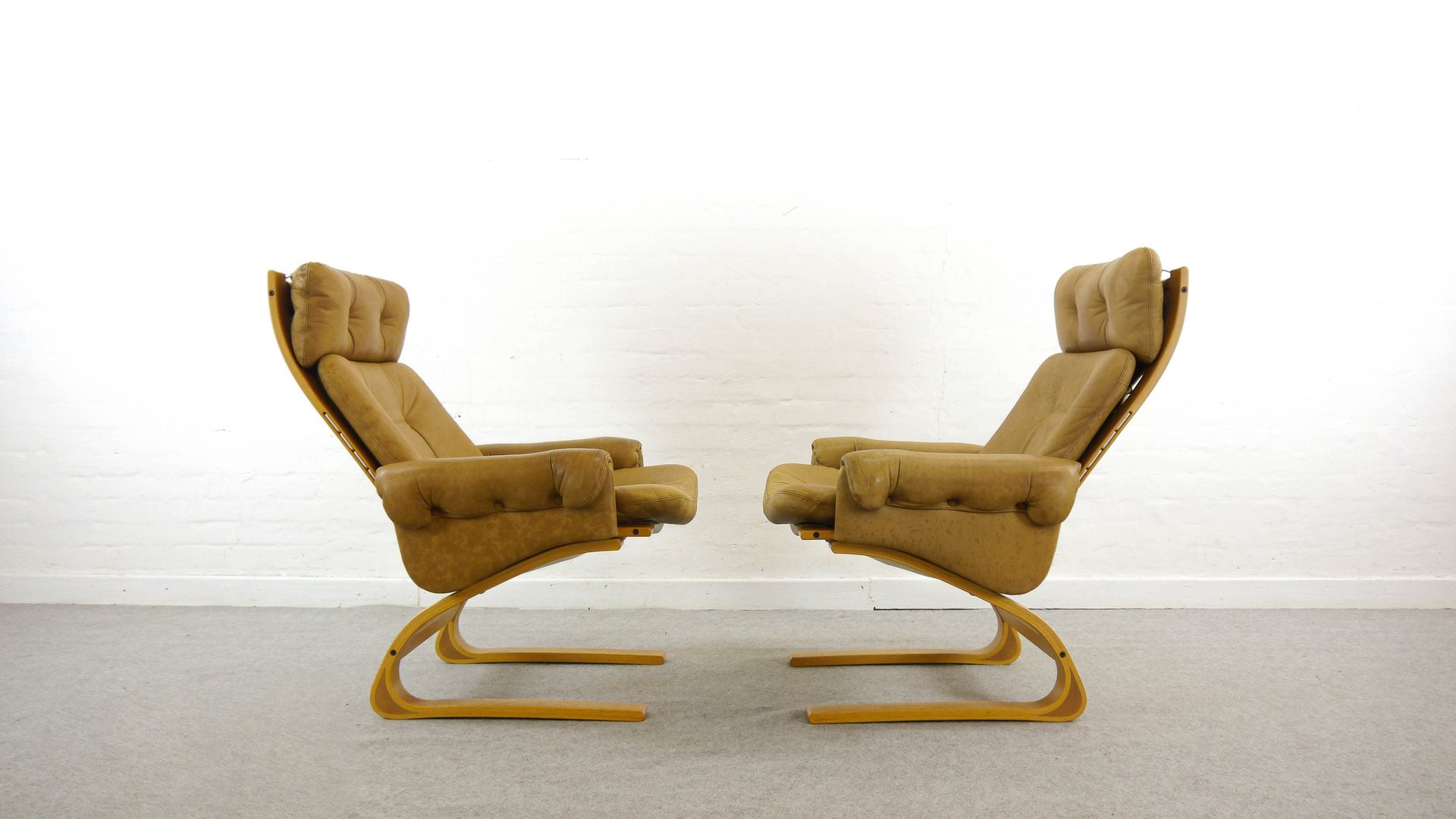 Brown Leather Armchairs by Elsa & Nordahl Solheim for Rybo Rykken & Co, 1970s, Set of 2